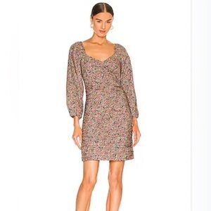Veronica Beard Nada Mini Dress Ruched Puff Sleeve Size 0 Cinnamon Multi